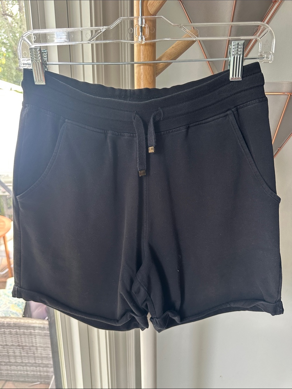 HANA SAN French Designer Hermes Black Fleece Lounge Athletic Shorts Small EU 36